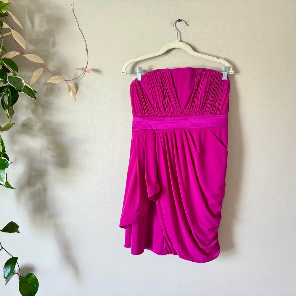 Phoebe Couture draped strapless mini dress fuchsia pink‎ 6